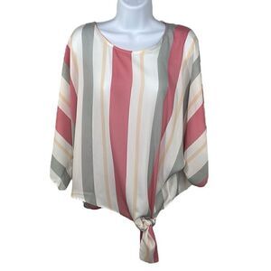 Hyped Unicorn Cropped Doleman sleeve stripped multicolored semi sheer top SMALL